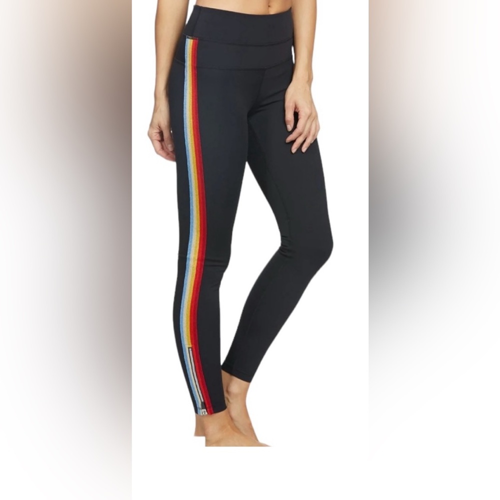 Spiritual Gangster Black Leggings with Colorful Stripe